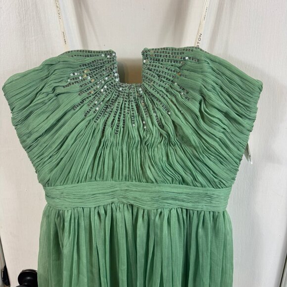 Halston Heritage Strapless Pleated Chiffon Dress Green Meadow | Size 8 | Sequin - Picture 3 of 11